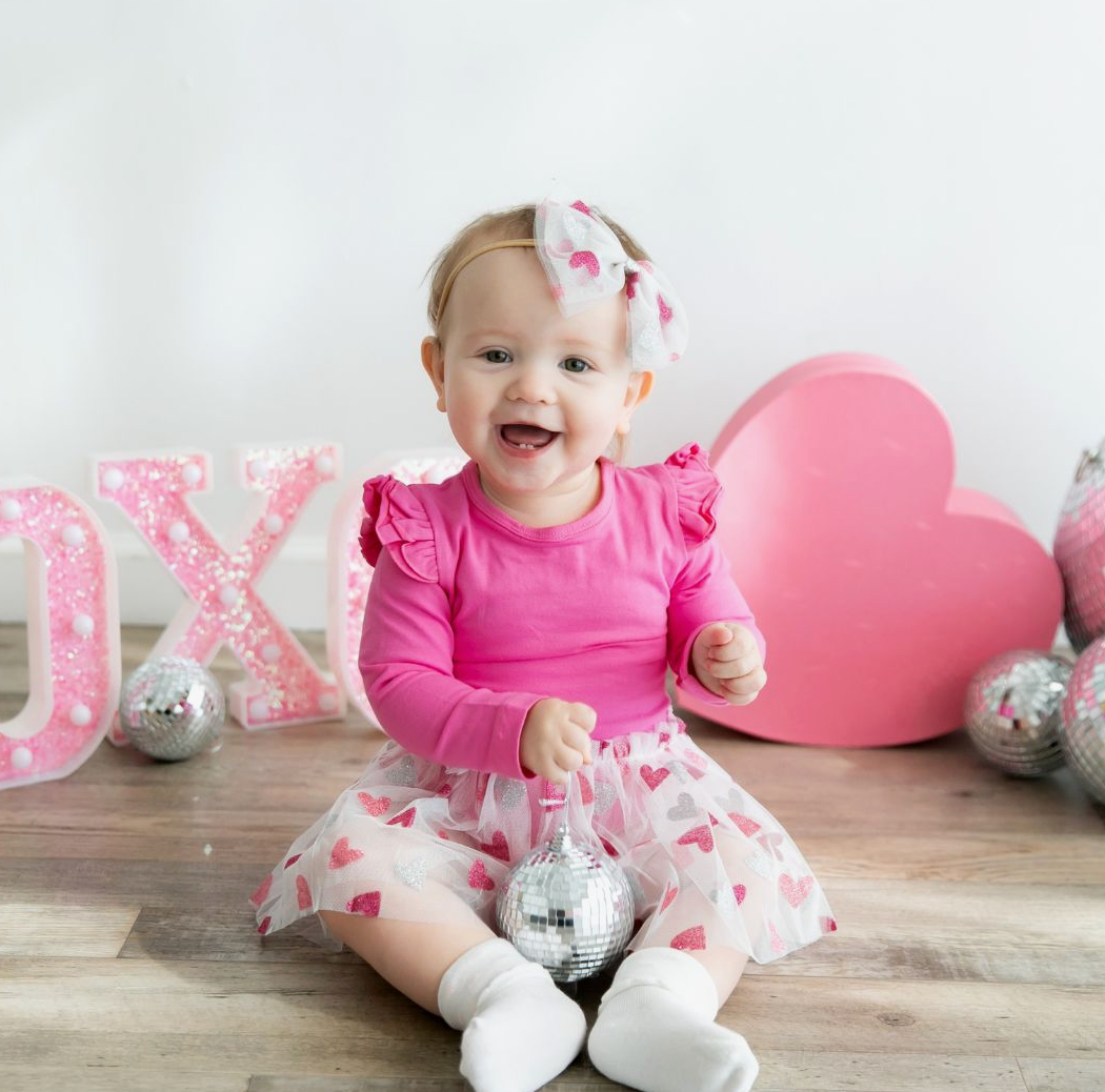 Candy Hearts Valentine's Day Tulle Bow Baby Headband