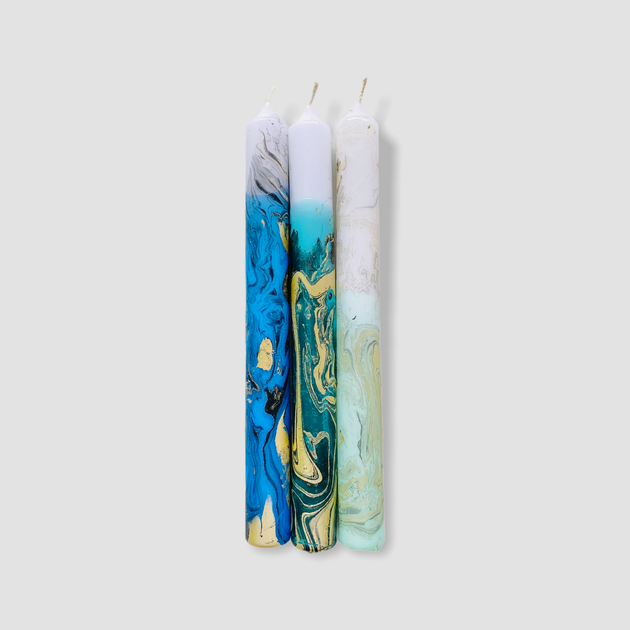 Teal Blue Spiral Flameless Taper Candles with Remote- 6 Pack