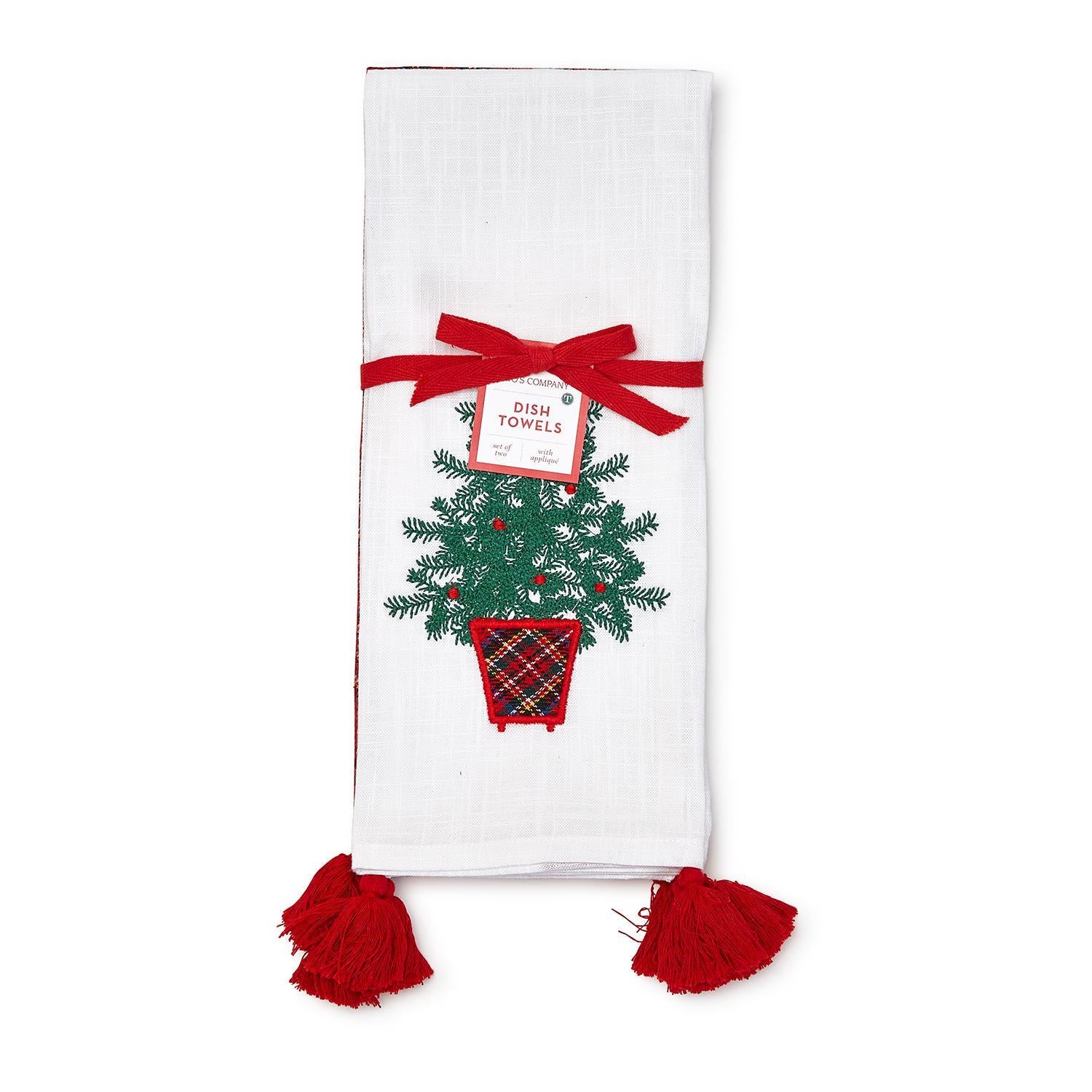 CHRISTMAS ORNAMENTS RED Linen Dishtowels - Exclusive Designs Tea