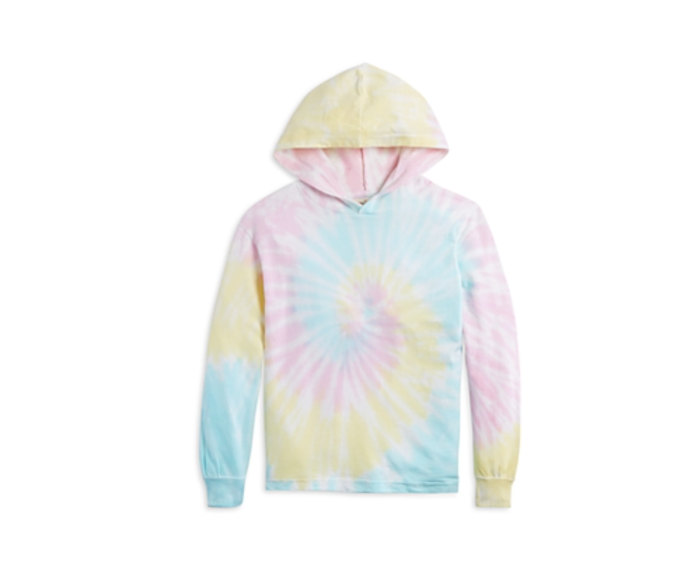 Blue/White/Lavender Tie Dye Terry Cloth Elastic Bottom Hoodie –